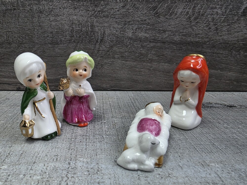 4 Napco Mini Christmas Baby Jesus Mary Joseph Nativity Gold Trim Napcoware b330d